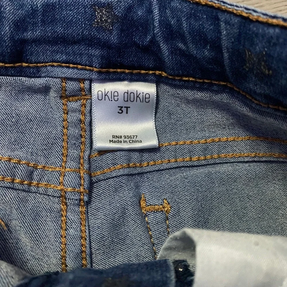 Okie Dokie Star Print Jeans Toddler 3T Blue Glitter Denim Pants